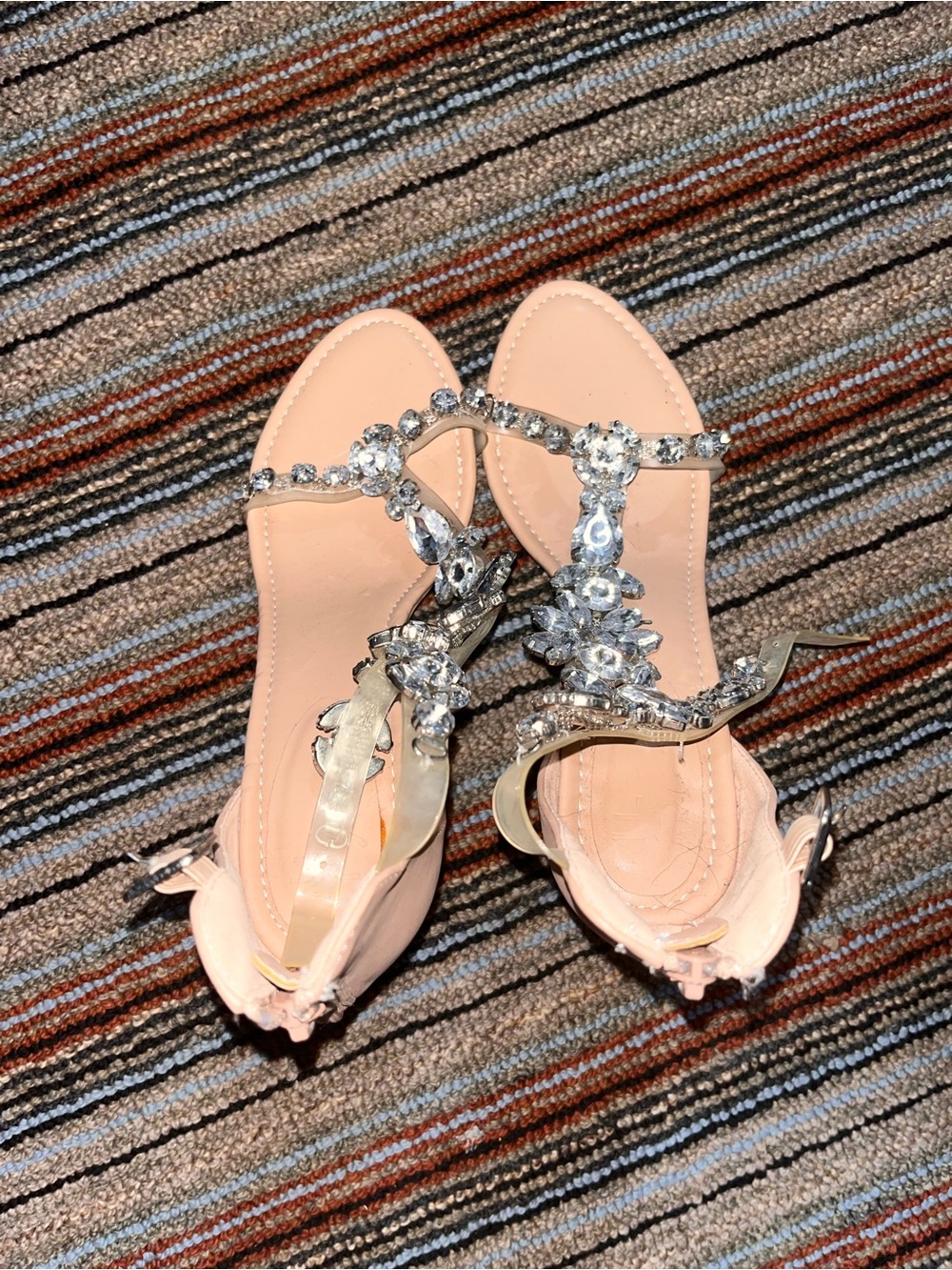 Embellished Pink T-Strap Flat Sandals - Women's